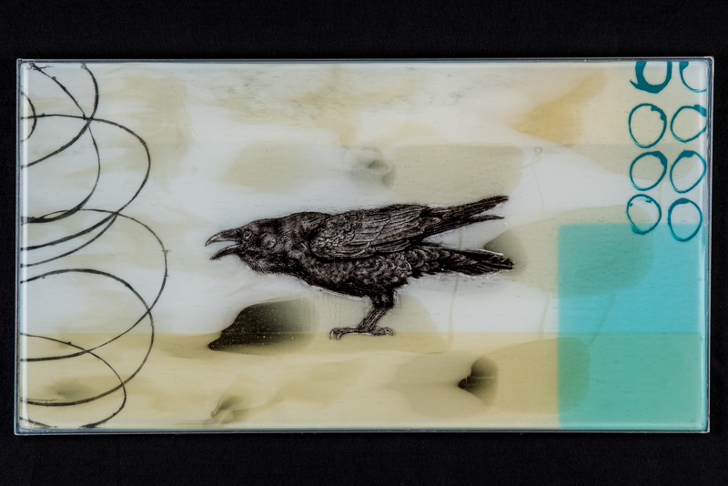 Michael Janis "Spirit Animal" Kilnformed glass, glass powder imagery, steel 35”W x 19”H x 3”D