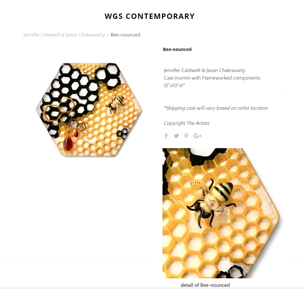 Jason Chakravarty and Jennifer Caldwell, "Bee-nounced"; cast murrini with flameworked components.